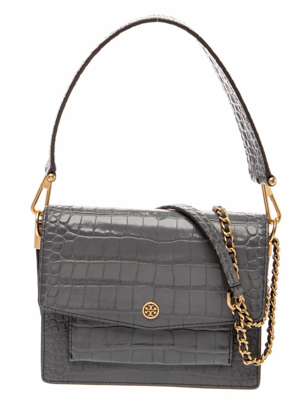 Tory Burch Gray Robinson Embossed Crossbody Bag